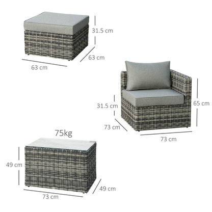 Outsunny Five Piece Rattan Armchair, Stool and Table Set - Mixed Grey 