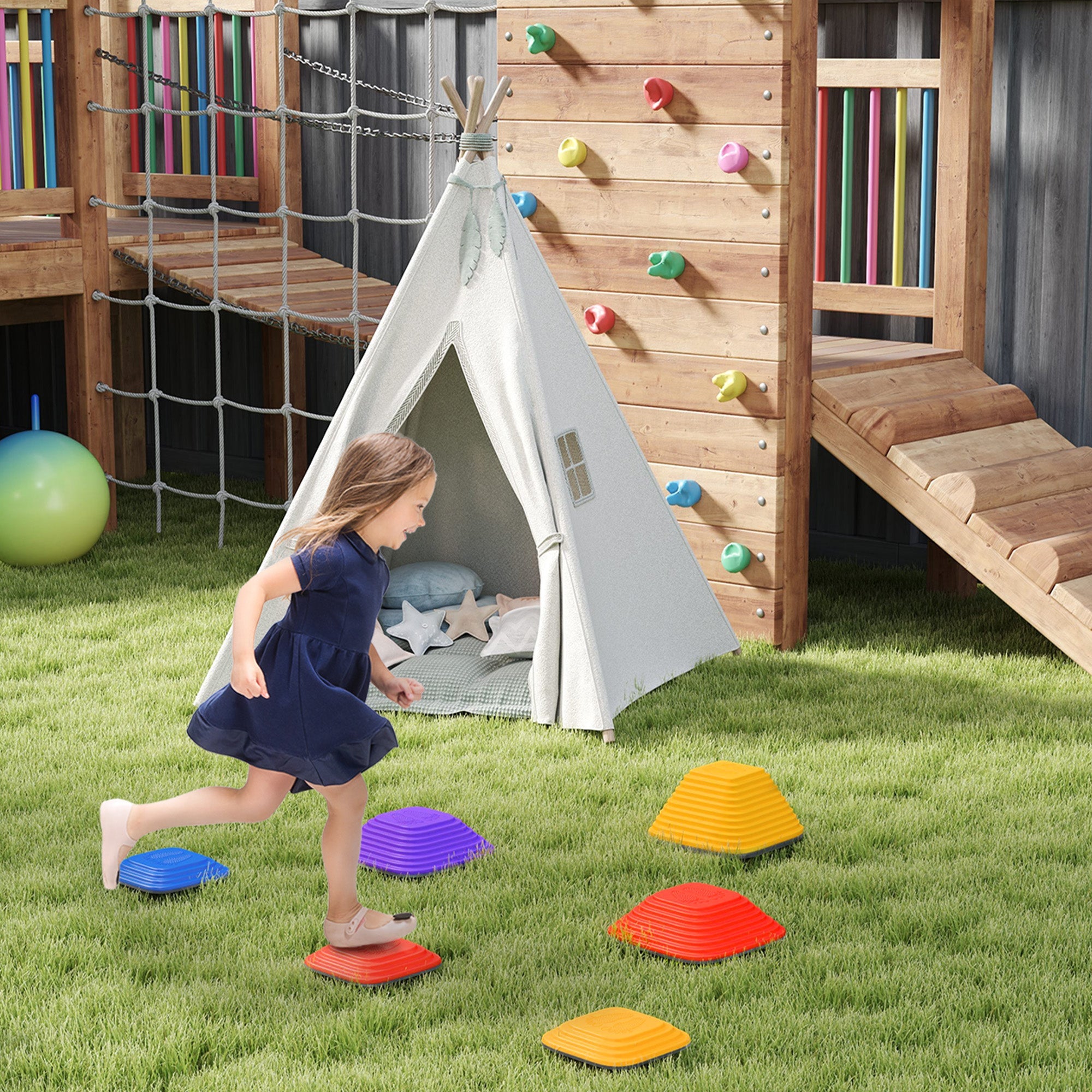 AIYAPLAY Balance Stepping Stones for Kids, 6-Piece Non-Slip Stackable River Stones, Obstacle Courses for Balance and Motor Skill 
