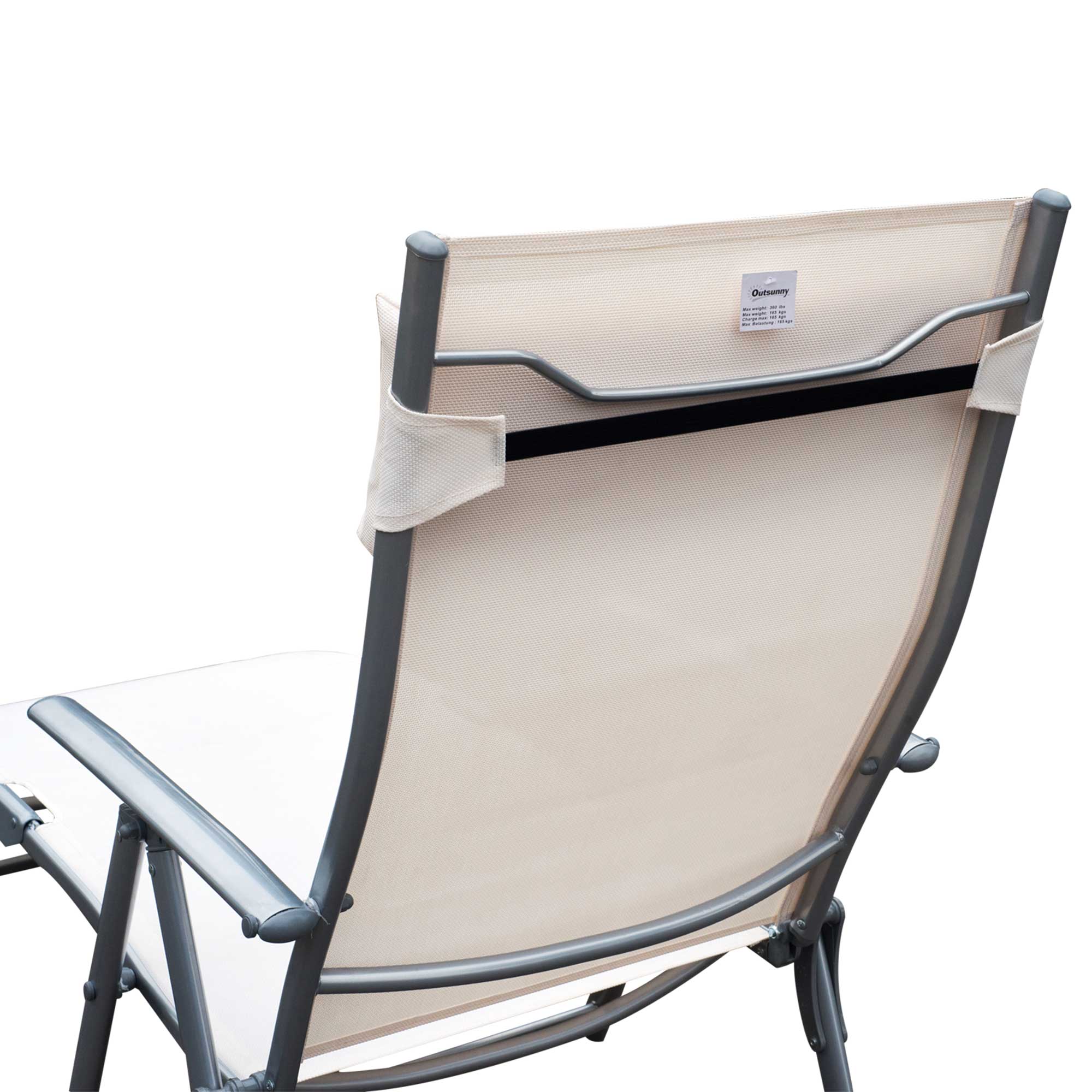 Outsunny Sun Lounger Steel Frame Outdoor Folding Chaise Texteline Lounge Chair Recliner with Headrest & 7 Levels Adjustable Backrest, Cream White 