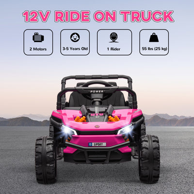 AIYAPLAY 12V Battery Powered Ride on Truck w/ Remote, Four Suspension Wheels, Horn, Lights, Music, USB, for Ages 3-5 Years, Pink 