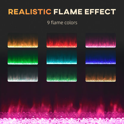 HOMCOM 102cm Electric Fireplace, 2000W Recessed and Wall Mounted Electric Fire with Remote Control, 9 Flame Colour and Crystal, Black 