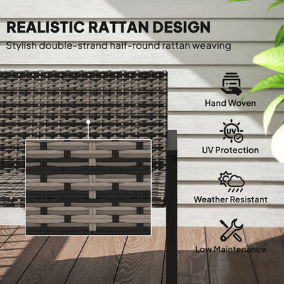 Outsunny 2 Seater Rattan Garden Bench, Outdoor Bench with Quick-Drying Cotton Padding, Wicker Garden Loveseat with Armrests, Steel Frame for Patio, Park, Mixed Grey 