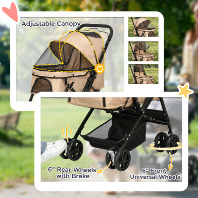 PawHut Pet Stroller Pushchair Foldable Travel Dog Cat Carriage w/ Reversible Handle Brake Basket 