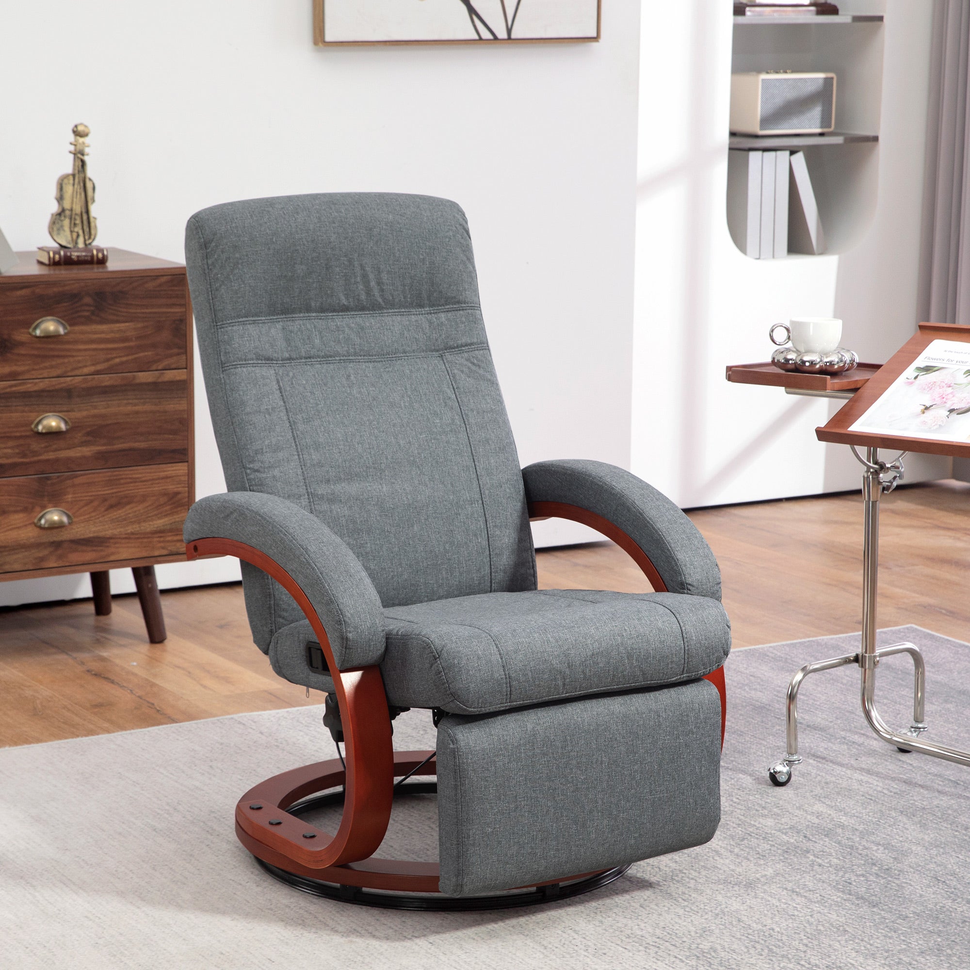 HOMCOM 135\'c2\'b0 Manual Reclining Swivel Chair, with Footrest - Grey