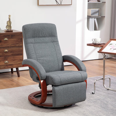 HOMCOM 135\'c2\'b0 Manual Reclining Swivel Chair, with Footrest - Grey 
