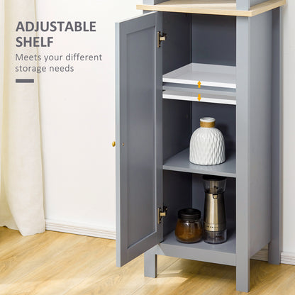 kleankin Bathroom Floor Storage Cabinet with 3 Tier Shelf and Cupboard with Door, Free Standing Linen Tower, Tall Slim Side Organizer Shelves, Grey 