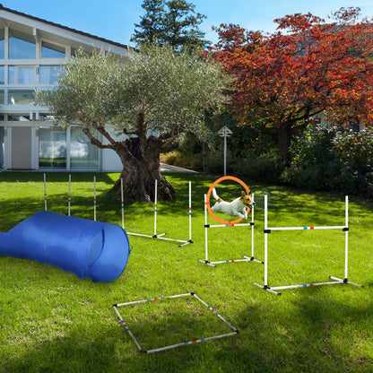 PawHut Dog Agility Equipment Training Set Carry Bag Adjustable (Pole + Hoop + Hurdle+Tunnel + Pause Box) 