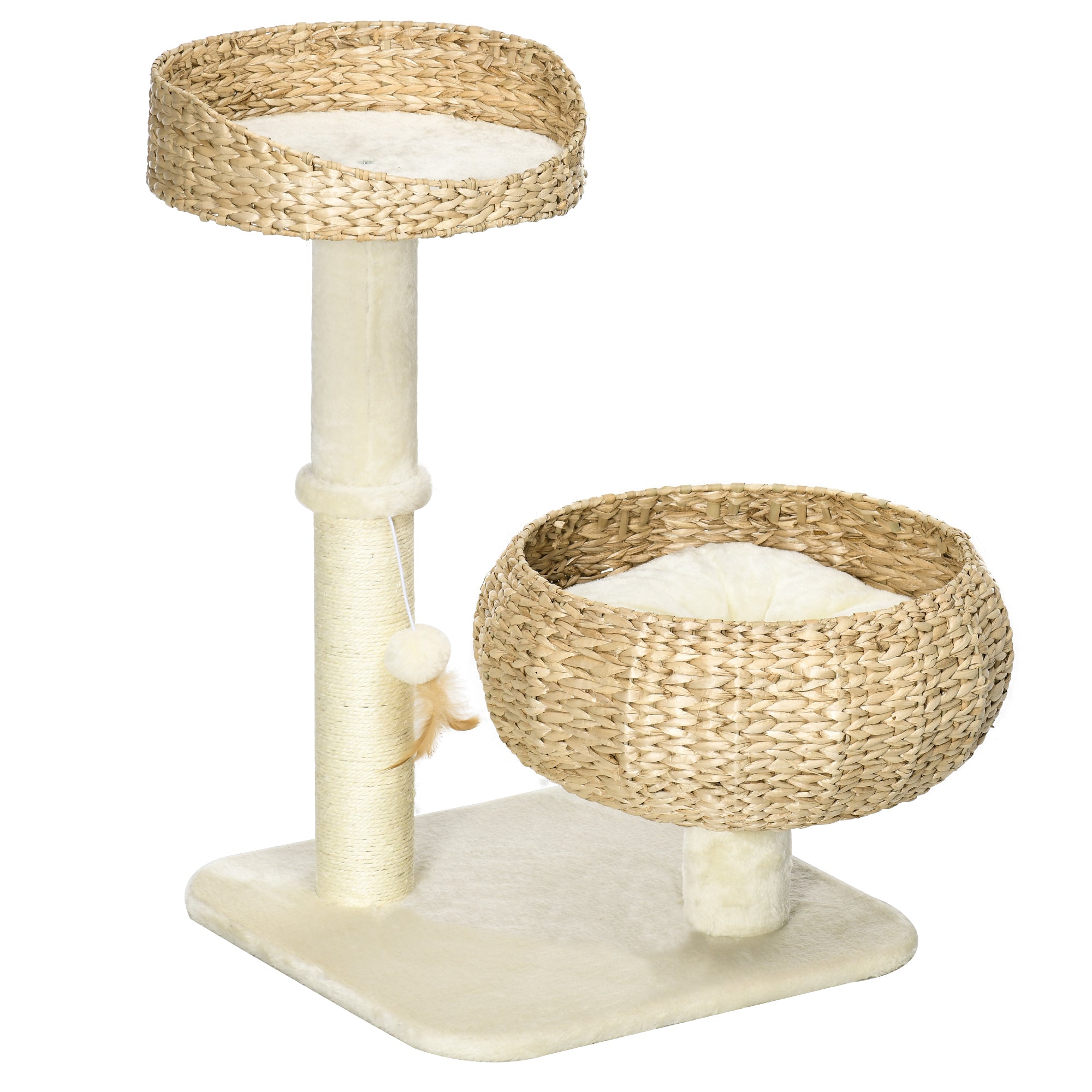 PawHut 72cm Cat Tree Kitten Tower, with Sisal Scratching Post, Two Beds, Toy Ball 