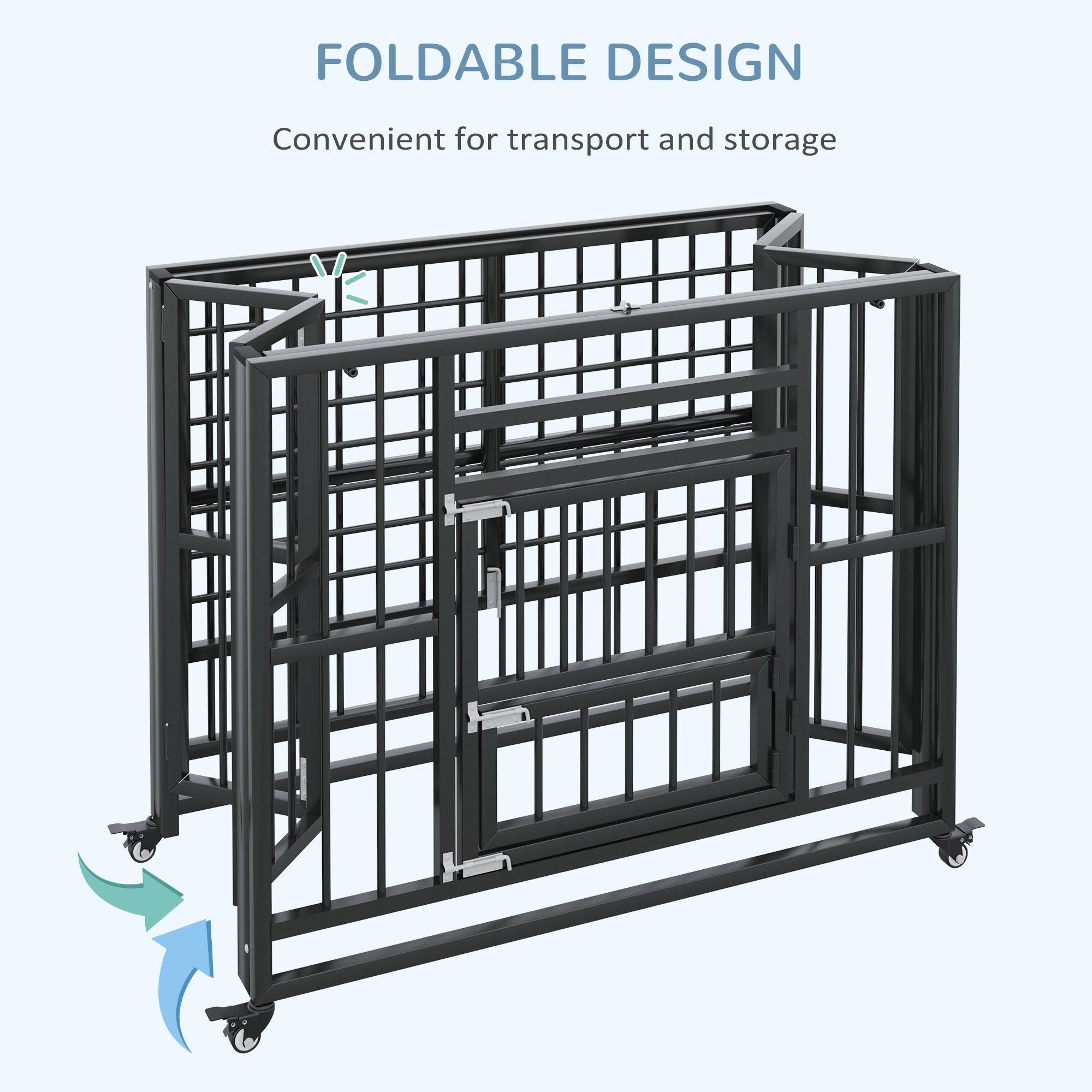 PawHut 37" Heavy Duty Dog Crate, Foldable Dog Cage, with Openable Top, Locks, Removable Tray, Wheels - Black 