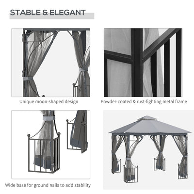 Outsunny 3 x 3(m) Garden Gazebo Patio Party Tent Shelter Outdoor Canopy Double Tier Sun Shade Metal Frame Netting, Light Grey 