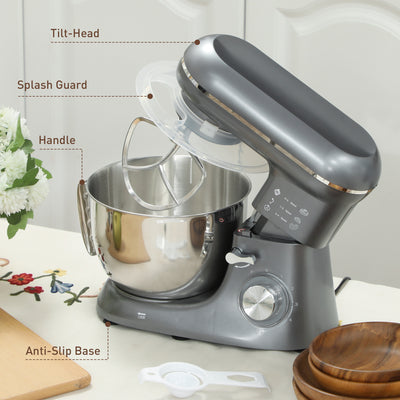 HOMCOM 1300W Kitchen Stand Mixer, with Accessories - Silver 