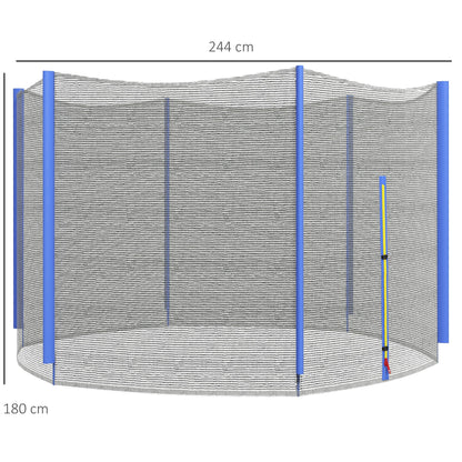 SPORTNOW 8ft Trampoline Net Replacement with 6 Plastic Pole Covers, Weather-Resistant Trampoline Netting Replacement with Zipped Entrance, Poles Not Included, Blue 