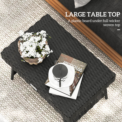 Outsunny Foldable Outdoor Side Table, Rattan Garden Coffee Table with Steel Frame, Space Saving Bistro Garden Furniture for Patio, Balcony, 60 x 41 x 41 cm, Black 