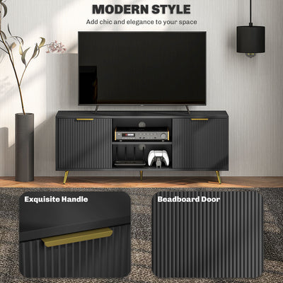HOMCOM Modern TV Stand Cabinet for TVs up to 55", TV Unit with 2 Open Shelves and 2 Cabinets, Entertainment Centre with Cable Management for Living Room, Black 