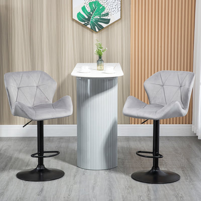 HOMCOM Bar Stools Set Of 2, Luxurious Velvet-Touch Barstools with Metal Frame Footrest Round Base Triangle Indenting Moulded Seat Adjustable Height Swivel Grey 