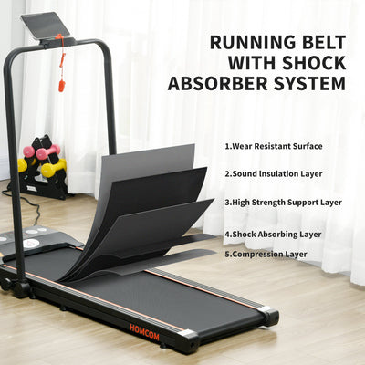 HOMCOM Foldable Walking Treadmill, with LED Display and Wheels, for Home, Office, Fitness Studio, Orange 