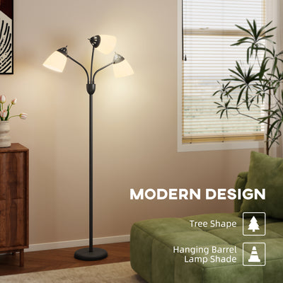 HOMCOM Arc Tree Floor Lamp with 3 Adjustable Rotating Lights and 3000K/4500K/6500K Colour Temperatures, Industrial Standing Lamp with Steel Frame for Bedroom Living Room, 155cm, Black 