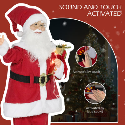 HOMCOM Life Size Santa Claus Christmas Decoration, Voice-Activated with Twinkling LED Lights, Red 
