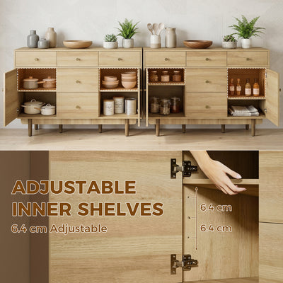 HOMCOM Sideboard with 5 Drawers and 2 Cabinets Buffet Cabinet with Solid Wood Legs 136 cm Walnut 