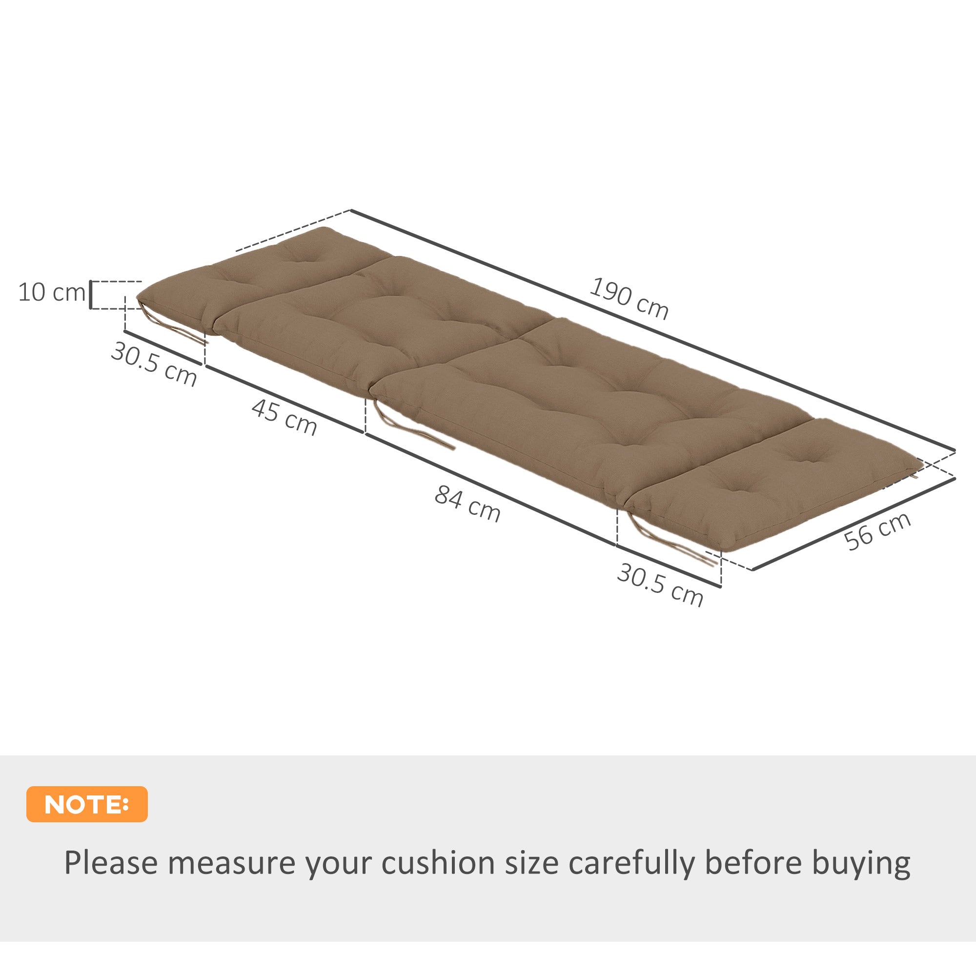 Outsunny Set of Two 190 x 56cm Sun Lounger Cushions - Khaki 