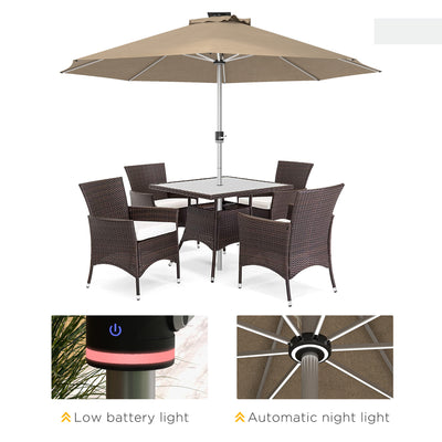Outsunny 3m Parasol, with Solar-Powered LED Lights - Khaki 