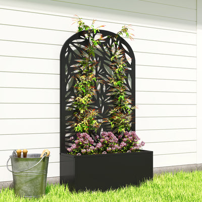 Outsunny Metal Garden Bed for Garden with Trellis, Wall Mounted or Freestanding Raised Planter with Curved Privacy Screen 