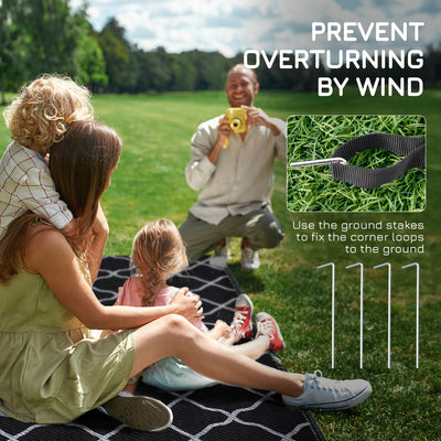Outsunny Reversible Outdoor Rug, Plastic Straw Mat w/ Carry Bag Ground Stakes for Garden RV Picnic Beach Camping 182x274cm Black 