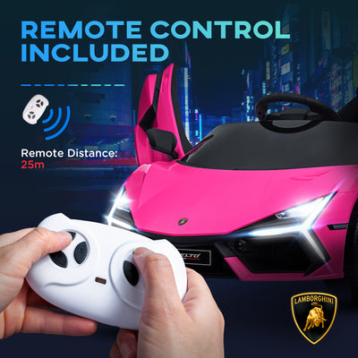 AIYAPLAY Lamborghini Revuelto Licensed 12V Ride on Car w/ Butterfly Doors, Transport Wheels, Suspension, Remote Control, Pink 