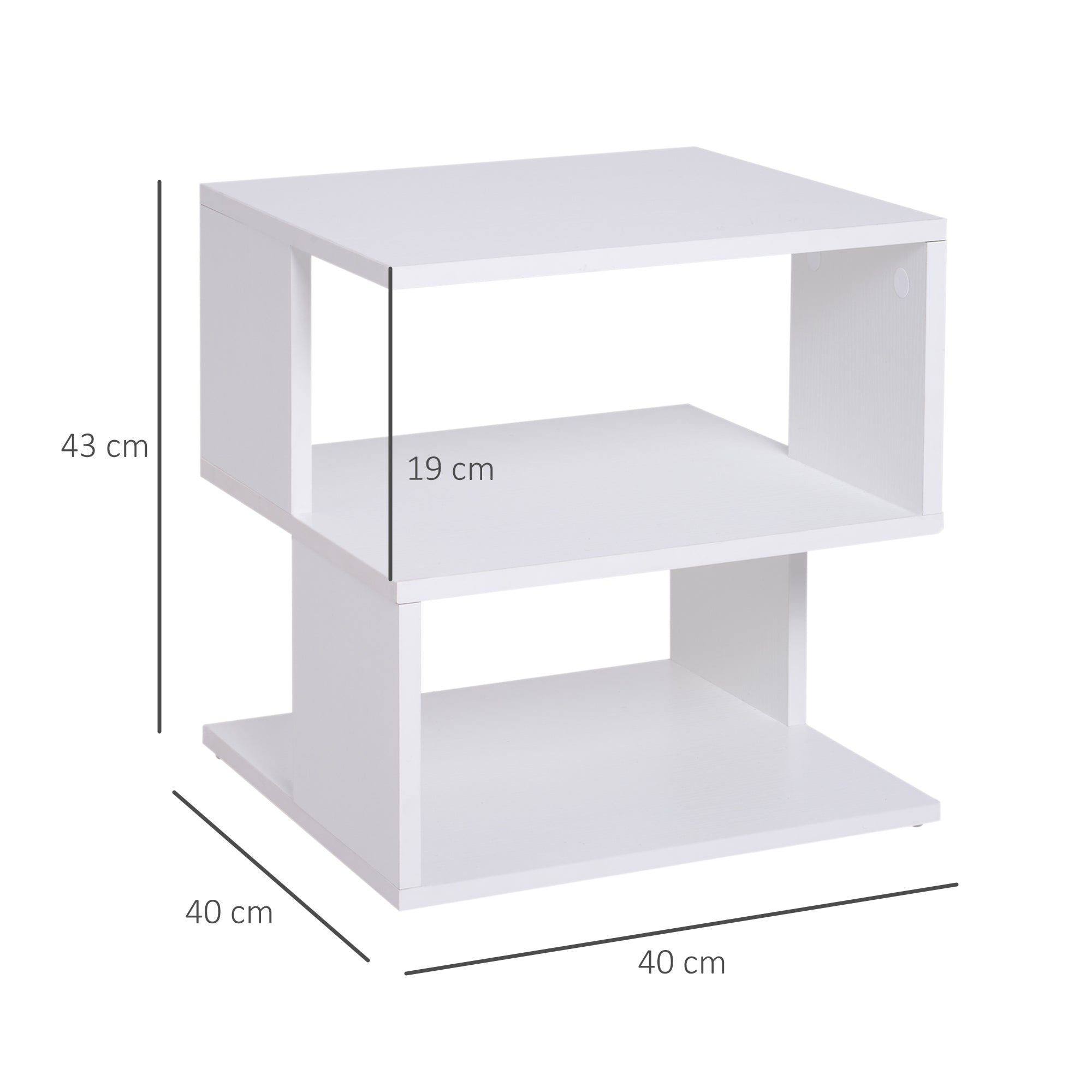HOMCOM Side Table Square Coffee Table Modern End Table with 2 Tier Storage Shelves for Living Room, Bedroom, White 
