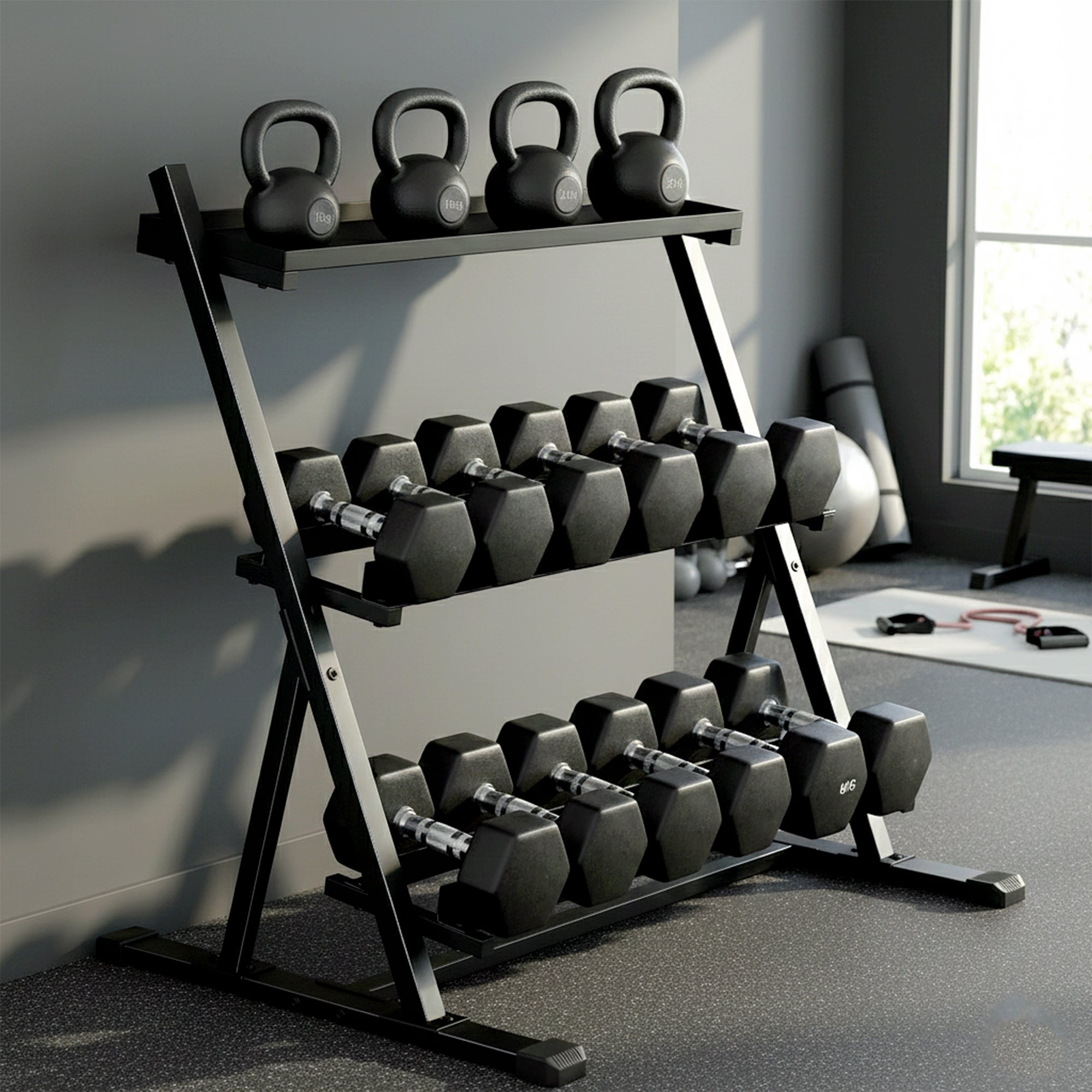 SPORTNOW 3-Tier Adjustable Dumbbell Rack, Heavy-Duty Weight Rack for Dumbbells, Kettlebells and Multiple Balls, Space-Saving Weight Storage Stand for Home Gym, 200 KG Capacity 