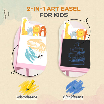 AIYAPLAY 2 in 1 Kids Easel with Whiteboard, Chalkboard, Storage Boxes, for Ages 3-8 Years, Pink 