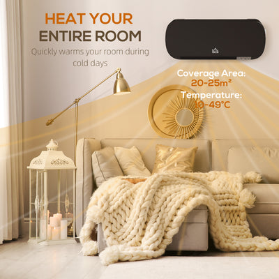 HOMCOM 2000W Wall Mounted Ceramic Space Heater, 10-49°C Temperature, Black 
