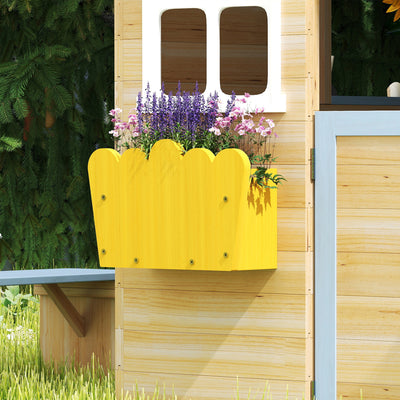 Outsunny Wooden Playhouse, Wendy House w/ Door, Bench, Flowerpot Holder, For Ages 3-7 Years, Blue 