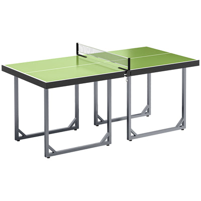 HOMCOM 6ft 182cm Mini Table Tennis Table Folding Ping Pong Table with Net Multi-Use Table for Indoor Outdoor Game, Green 