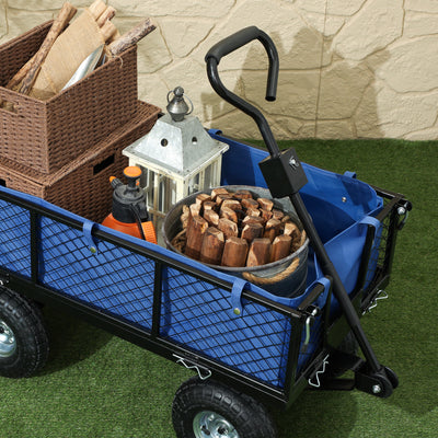 Outsunny 114L Steel Frame Garden Cart Trolley - Blue 