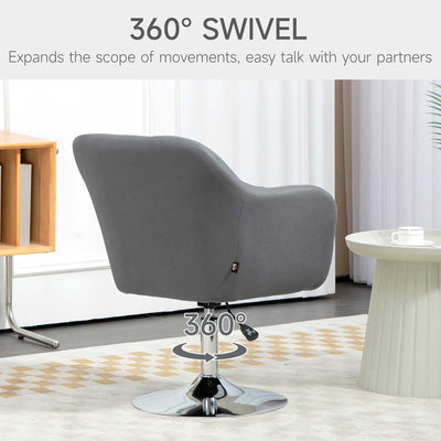 HOMCOM Swivel Microfibre Accent Chair for Living Room Contemporary Vanity Armchair with Adjustable Height Thick Cushion Lumbar Support Armrest for Bedroom Office Dark Grey 