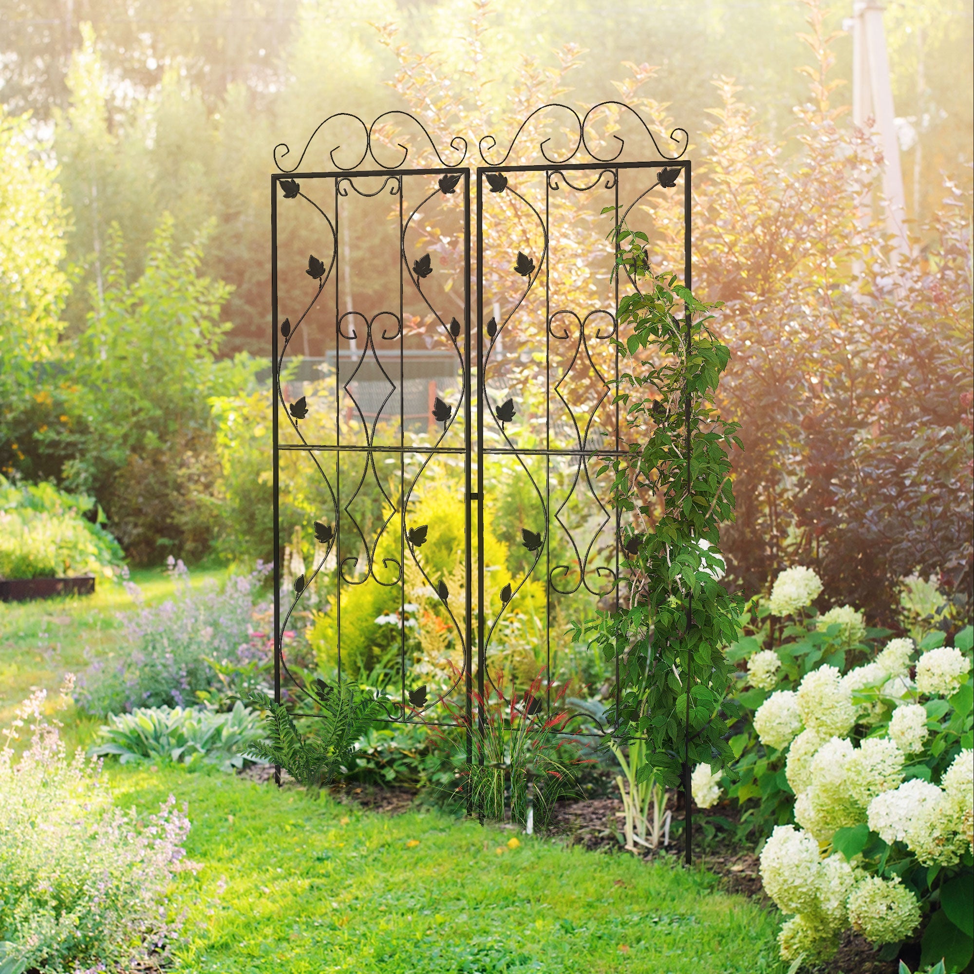 Outsunny Metal Trellis Set of 2, Garden Trellis for Climbing Plants Support Frames, Leaf Design 