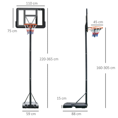 HOMCOM Portable Basketball Hoop Stand 231-305cm Height Adjustable w/ Moving Wheels 