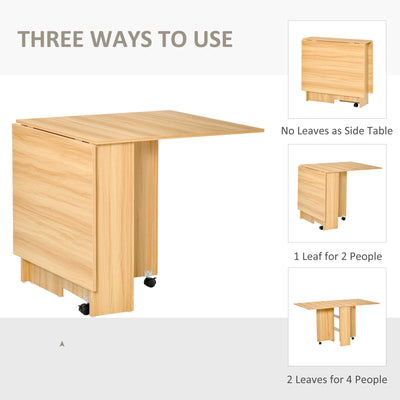 HOMCOM Folding Dining Table, Drop Leaf Table for Small Spaces, Foldable Rectangular Tabletop with Storage Shelves for Kitchen, Dining Room, Teak 