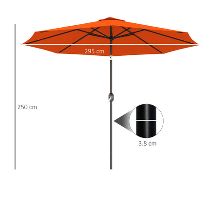 Outsunny 3(m) Garden Parasol Umbrellas, Outdoor Sun Shade with 8 Ribs, Tilt and Crank Handle for Balcony, Bench, Garden, Orange 
