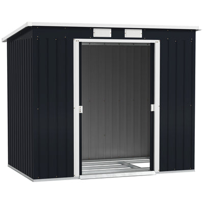 Outsunny 7 x 4ft Galvanised Steel Garden Shed, with Foundation Kit - Dark Grey 