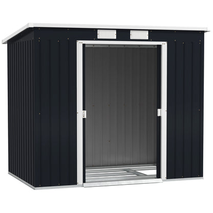 Outsunny 7 x 4ft Galvanised Steel Garden Shed, with Foundation Kit - Dark Grey