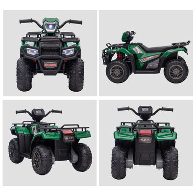 HOMCOM 12V Kids Quad Bike with Forward, Reverse Functions, Ride-On ATV w/ Music, LED, Headlights, for Ages 3-5 Years - Green 