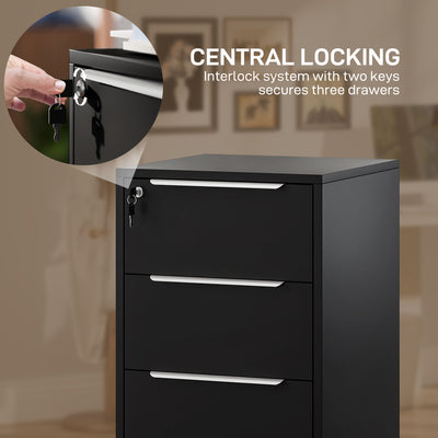 HOMCOM Three-Drawer Locking Filing Cabinet - Black 