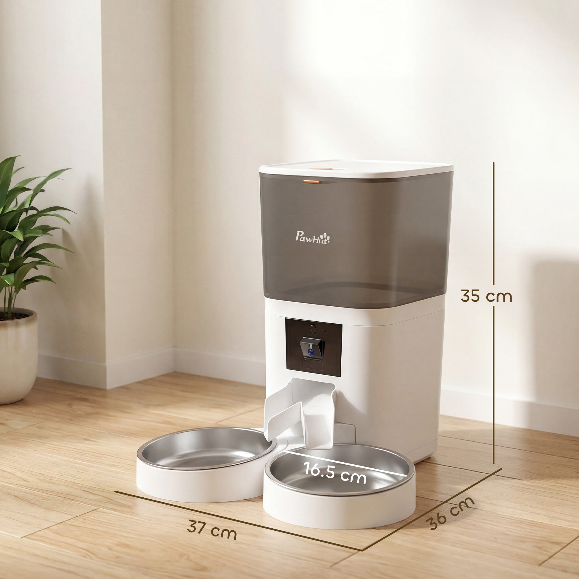 PawHut Automatic Cat Feeder for 2 Cats with HD Camera，2.4G & 5G WiFi Pet Food Dispenser 6L APP Control 