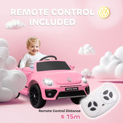 AIYAPLAY Volkswagen Beetle Licensed 12V Ride on Car w/ Remote Control, Suspension Wheels, Soft Start, Lights, Music, Pink 