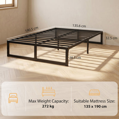 HOMCOM 4ft6 Double Bed Frame with Underbed Storage and Steel Slat Support, 32.5 cm Height, Noise-Free, Black