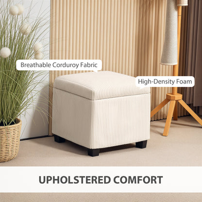 HOMCOM Storage Ottoman Bench, Corduroy Footstool with Removable Lid and Legs, 40cm Storage Chest Box for Living Room, Bedroom, Hallway, Beige 