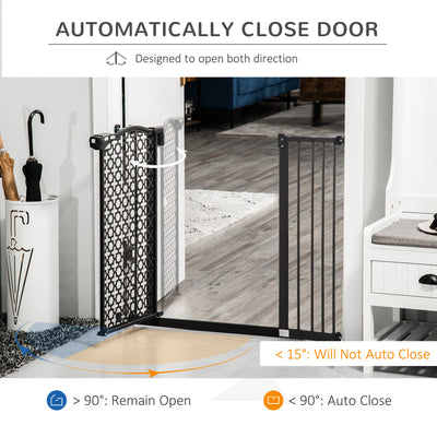PawHut 74-105cm Pet Safety Gate Stair Barrier, with Auto Close, Double Locking - Black 