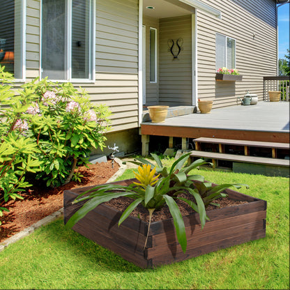 Outsunny 128L Wooden Raised Beds for Garden Planter Grow Containers For Outdoor Patio Plant Flower Vegetable 80L x 80W x 22.5H cm 